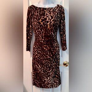 Ralph Lauren Leopard 🐆 Print Sheath Dress with boat neck, long sleeves